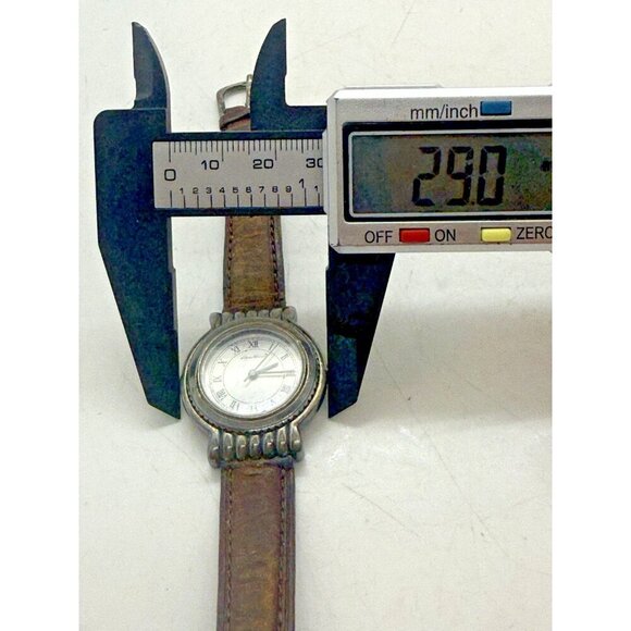 Vtg Eddie Bauer Bronze Silver Toned Date Watch 5ATM WR 42102 Brown Leather Band - Picture 5 of 7